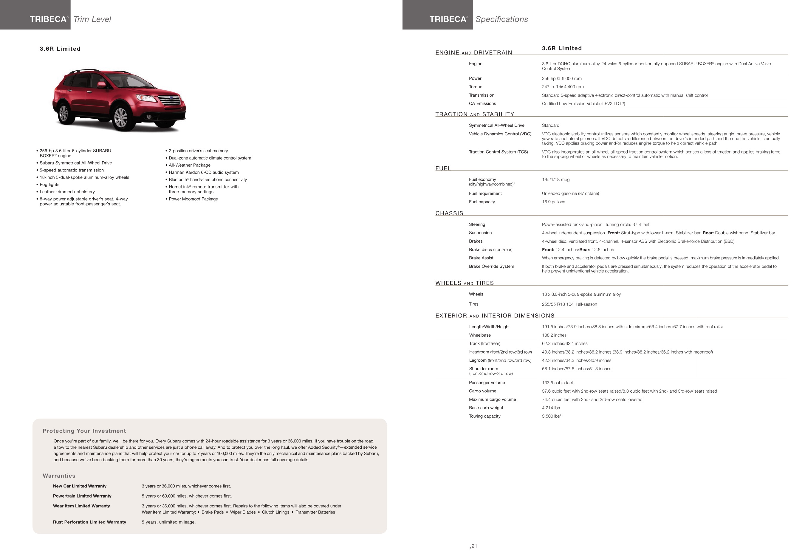2014 Subaru Tribeca Brochure Page 9